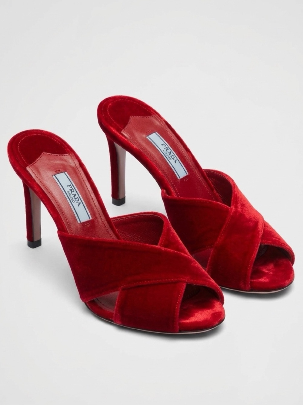 Prada Velvet Crisscross Stiletto Mules, Red, 36, EUC
